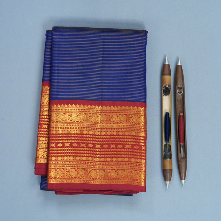 Hayagrivas Handloom MS Blue Kanjivaram Silk Saree with Maroon Border KBF628G1-1