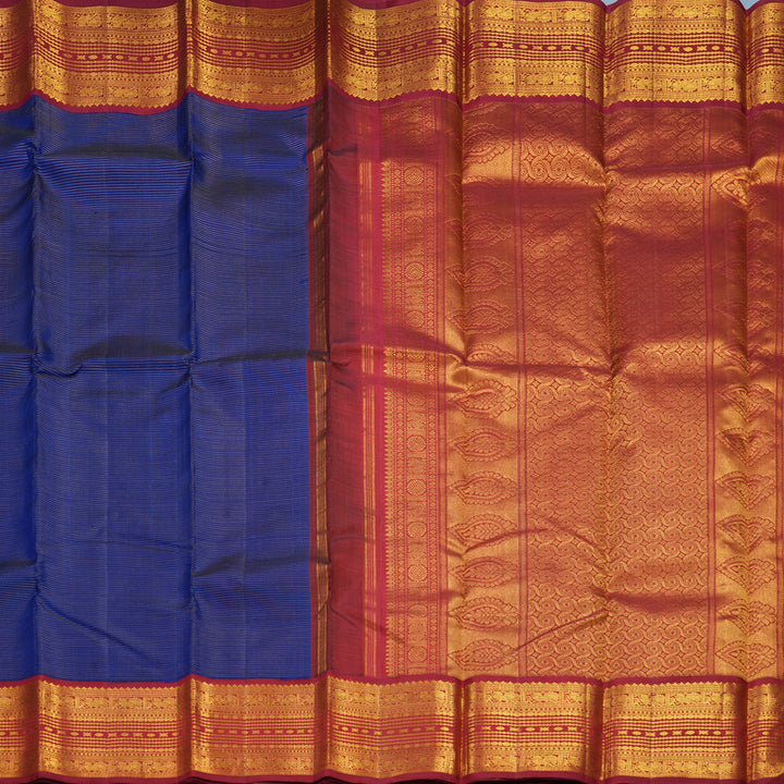 Hayagrivas Handloom MS Blue Kanjivaram Silk Saree with Maroon Border KBF628G1-1