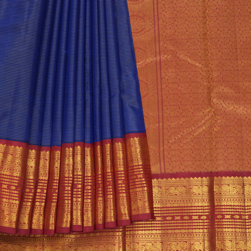 Hayagrivas Handloom MS Blue Kanjivaram Silk Saree with Maroon Border KBF628G1-1