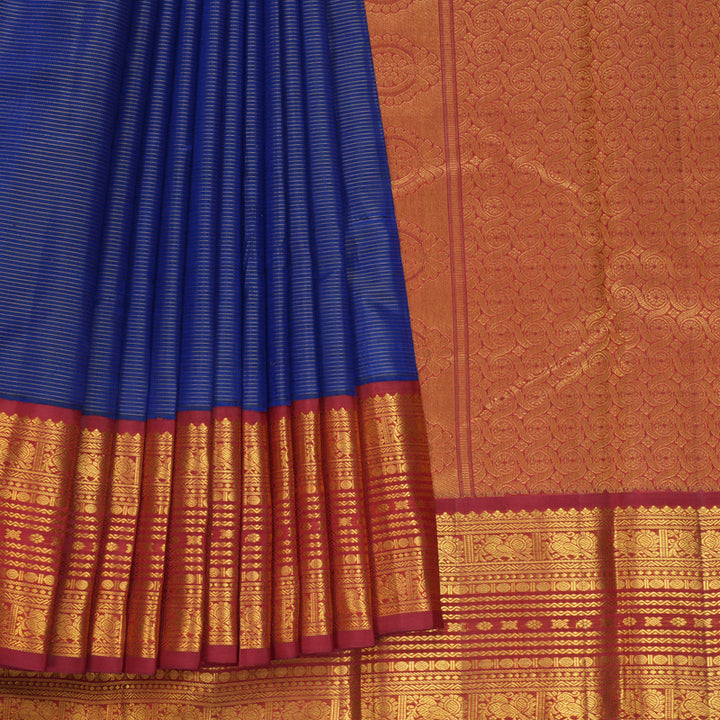 Hayagrivas Handloom MS Blue Kanjivaram Silk Saree with Maroon Border KBF628G1-1