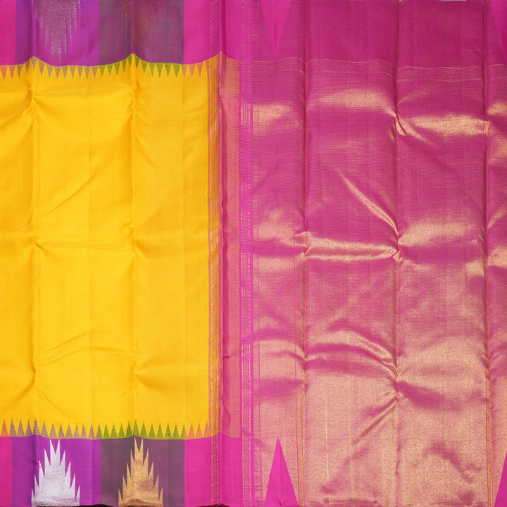 Hayagrivas Handloom Yellow Kanjivaram Silk Saree with Pink &amp; Purple Border KBF628G2-1