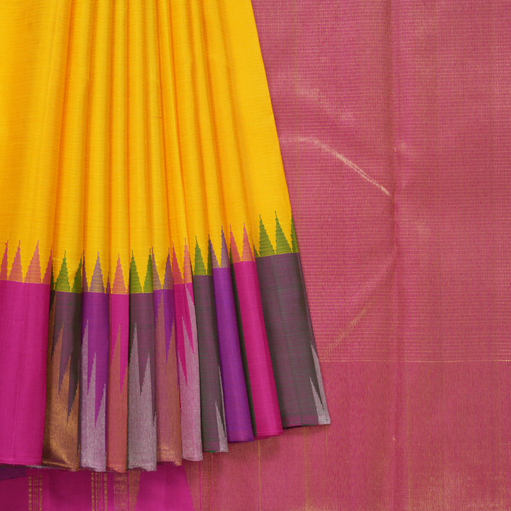 Hayagrivas Handloom Yellow Kanjivaram Silk Saree with Pink &amp; Purple Border KBF628G2-1