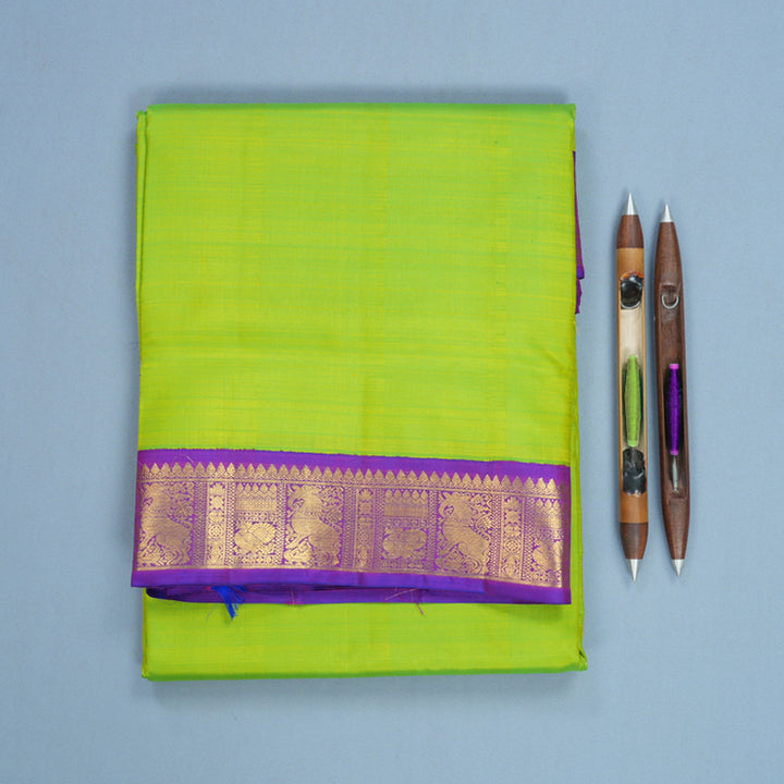 Hayagrivas Handloom Fluorescent Green Ten Yards Silk Saree KBF629G10-1