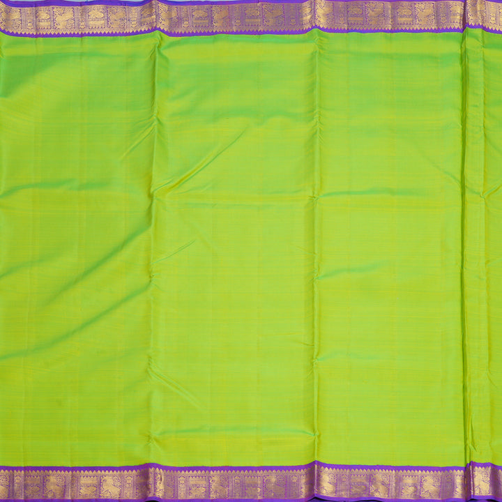 Hayagrivas Handloom Fluorescent Green Ten Yards Silk Saree KBF629G10-1