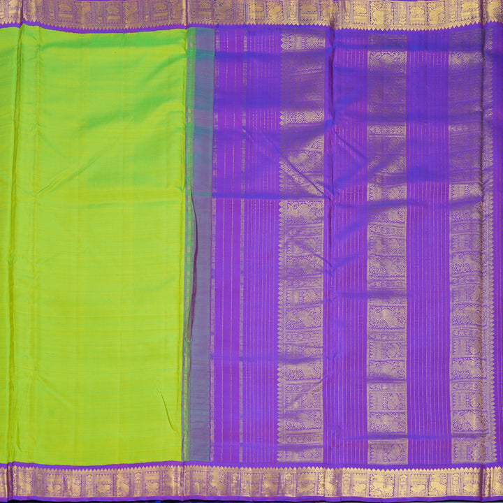 Hayagrivas Handloom Fluorescent Green Ten Yards Silk Saree KBF629G10-1