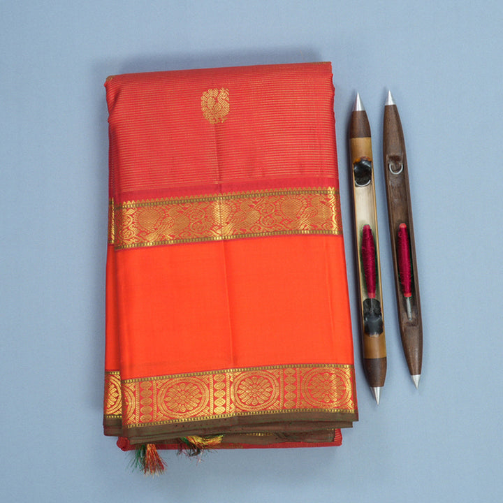 Hayagrivas Handloom Red Kanjivaram Silk Saree with Orange Border KBF629G3-1