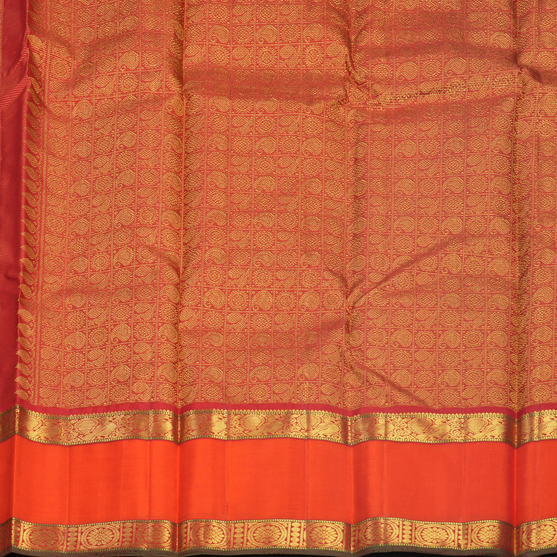 Hayagrivas Handloom Red Kanjivaram Silk Saree with Orange Border KBF629G3-1