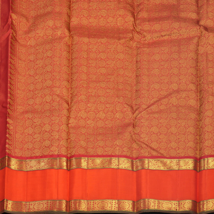 Hayagrivas Handloom Red Kanjivaram Silk Saree with Orange Border KBF629G3-1