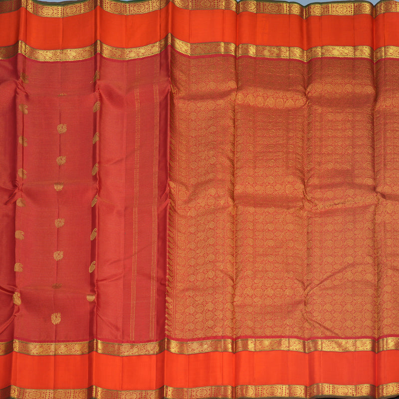 Hayagrivas Handloom Red Kanjivaram Silk Saree with Orange Border KBF629G3-1