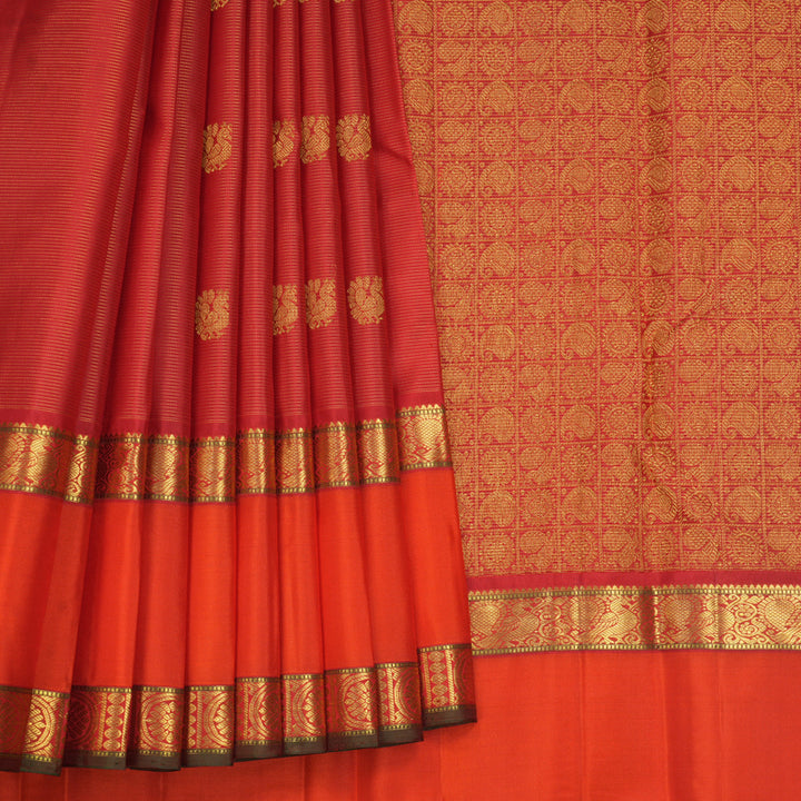 Hayagrivas Handloom Red Kanjivaram Silk Saree with Orange Border KBF629G3-1