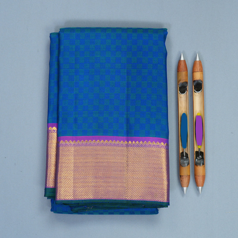 Hayagrivas Handloom Blue Kanjivaram Silk Saree with Purple Border KBF629G3-4
