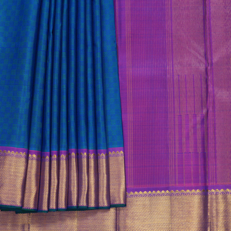 Hayagrivas Handloom Blue Kanjivaram Silk Saree with Purple Border KBF629G3-4