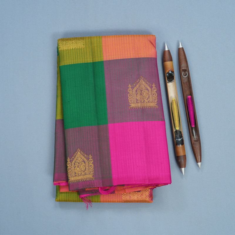 Hayagrivas Handloom Multicolour Checks Kanjivaram Silk Saree KBF629G3-6