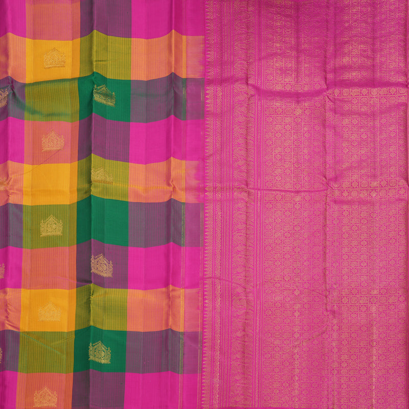 Hayagrivas Handloom Multicolour Checks Kanjivaram Silk Saree KBF629G3-6