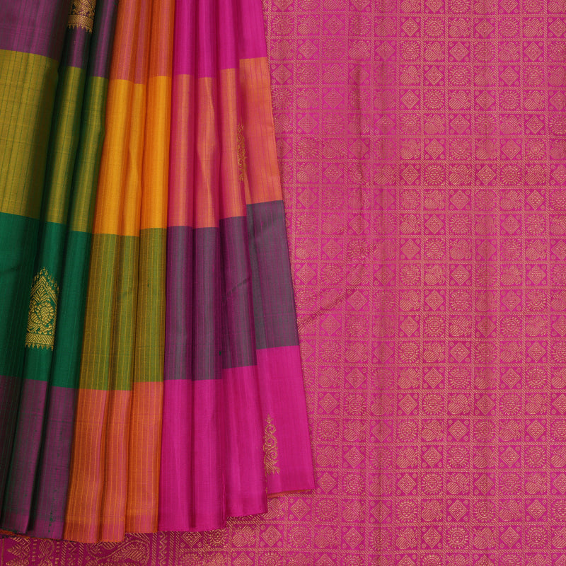 Hayagrivas Handloom Multicolour Checks Kanjivaram Silk Saree KBF629G3-6