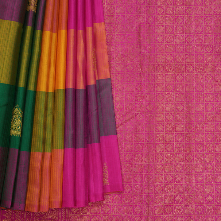 Hayagrivas Handloom Multicolour Checks Kanjivaram Silk Saree KBF629G3-6