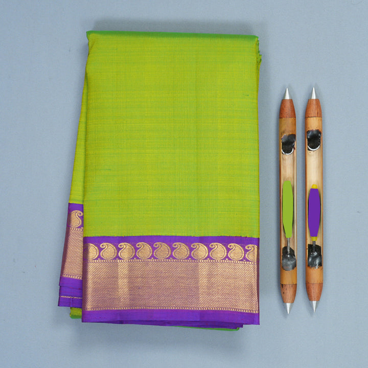 Hayagrivas Handloom Fluorescent Green Kanjivaram Silk Saree with Purple Border KBF629G5-3