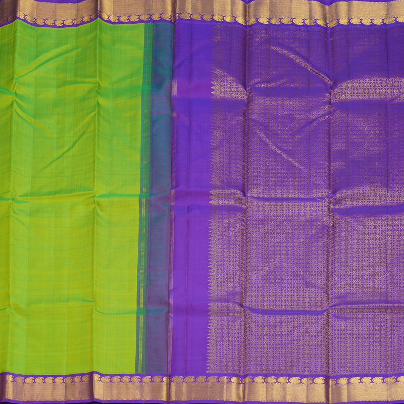 Hayagrivas Handloom Fluorescent Green Kanjivaram Silk Saree with Purple Border KBF629G5-3