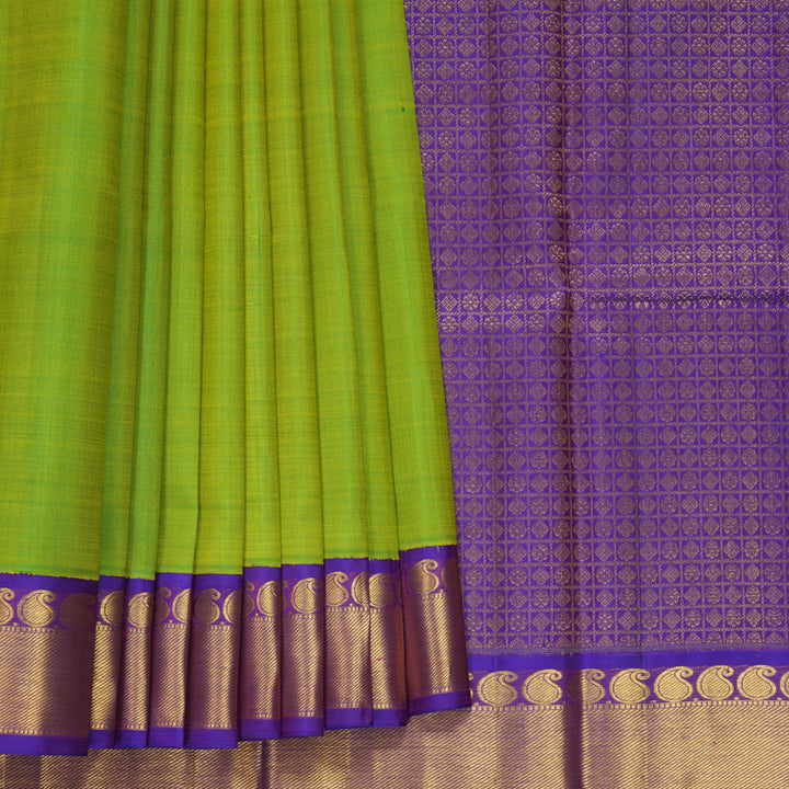 Hayagrivas Handloom Fluorescent Green Kanjivaram Silk Saree with Purple Border KBF629G5-3
