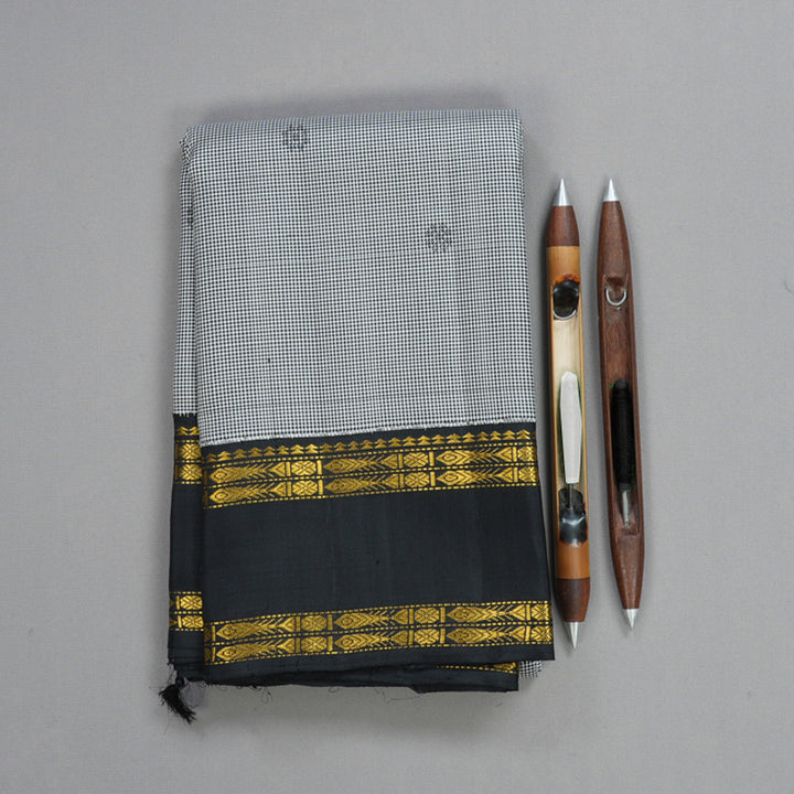 Hayagrivas Handloom Black &amp; White (Zasa Zasa Kattam) Kanjivaram Silk Saree KBF629G8-1