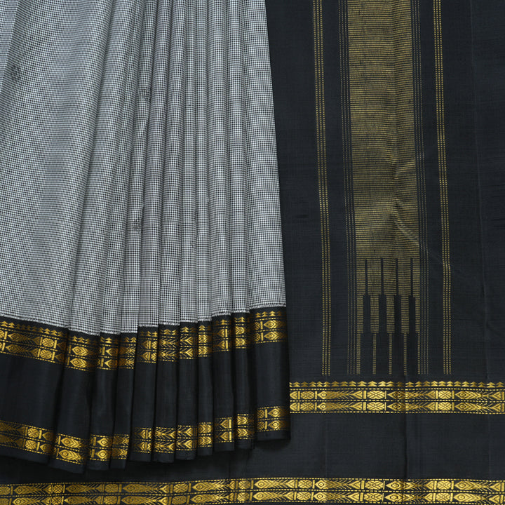Hayagrivas Handloom Black &amp; White (Zasa Zasa Kattam) Kanjivaram Silk Saree KBF629G8-1