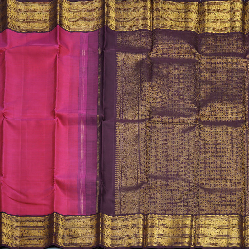 Hayagrivas Handloom Rani Pink Kanjivaram Silk Saree with Burgundy Border KBF629G8-2