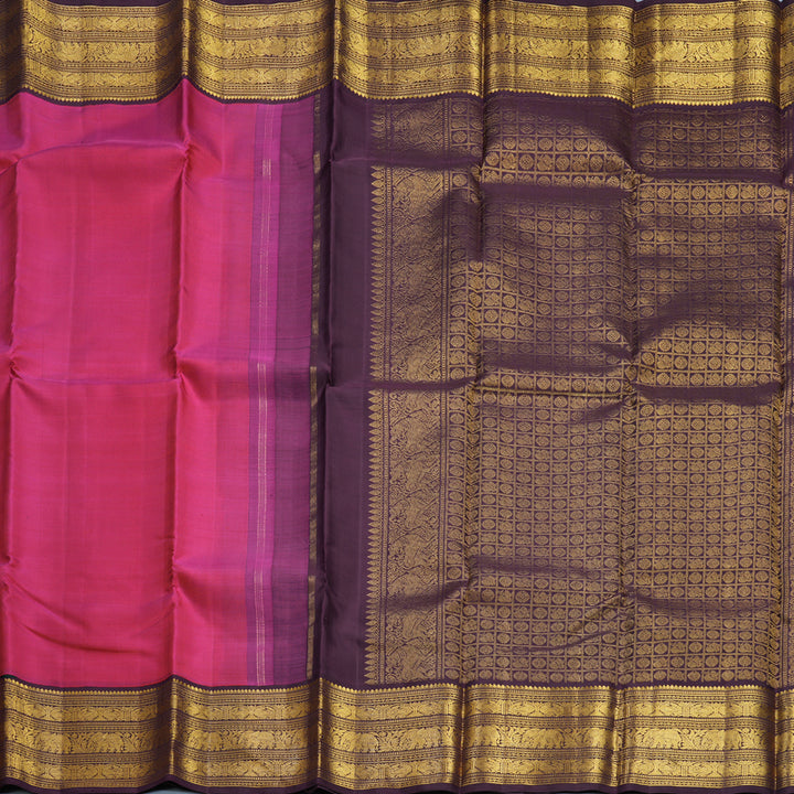 Hayagrivas Handloom Rani Pink Kanjivaram Silk Saree with Burgundy Border KBF629G8-2
