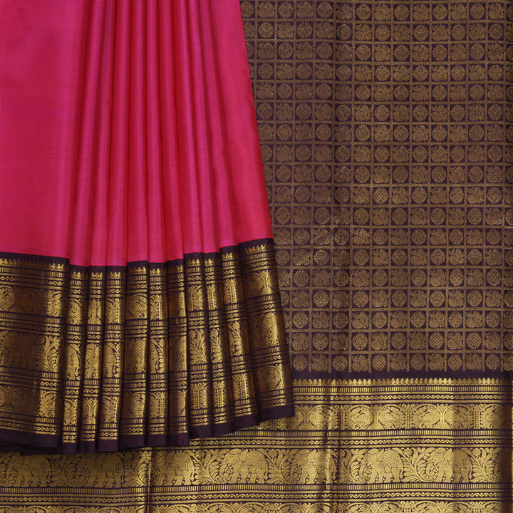 Hayagrivas Handloom Rani Pink Kanjivaram Silk Saree with Burgundy Border KBF629G8-2