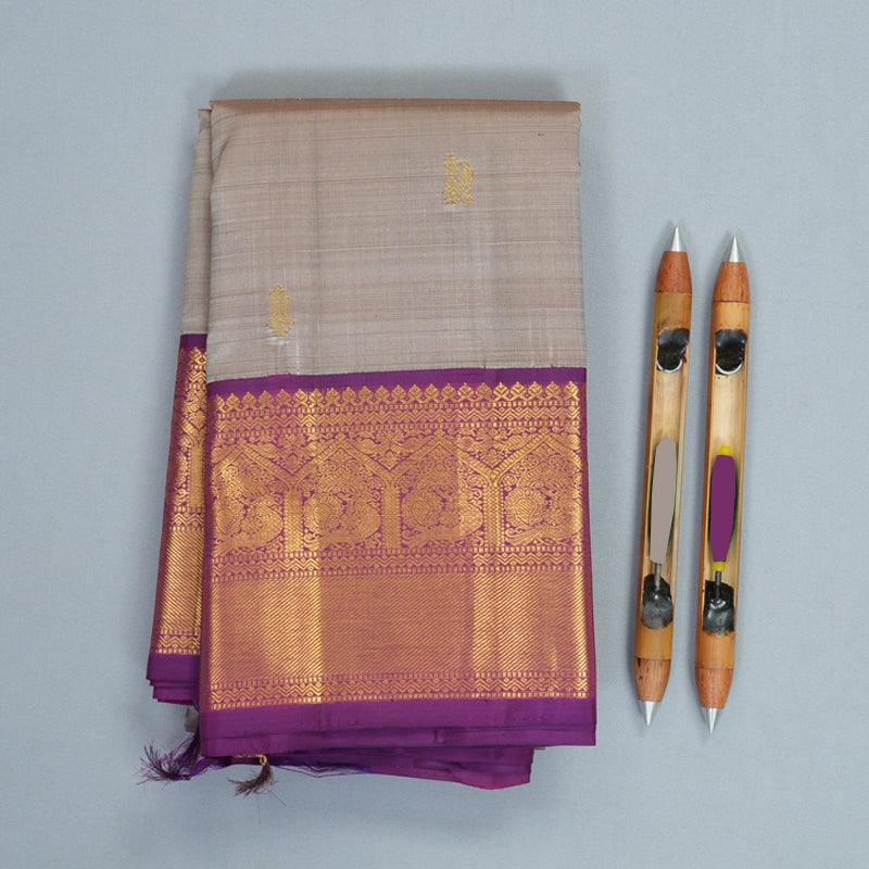 Hayagrivas Handloom Royal Grey Kanjivaram Silk Saree with Purple Border KBF629G9-2