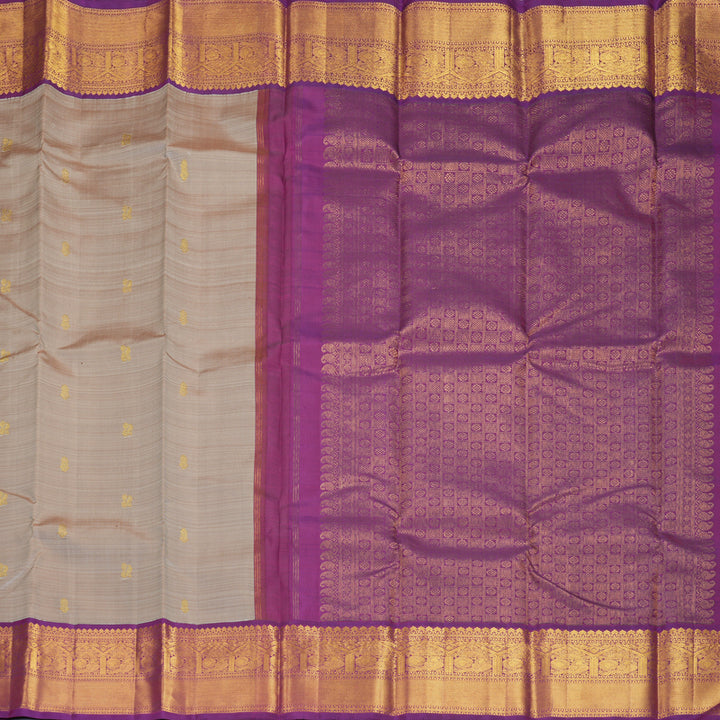 Hayagrivas Handloom Royal Grey Kanjivaram Silk Saree with Purple Border KBF629G9-2