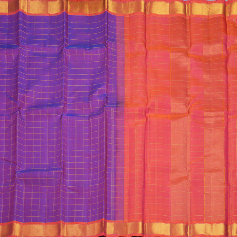 Hayagrivas Handloom Purple Kanjivaram Silk Saree with Orangish-Pink Border KBF630G3-2