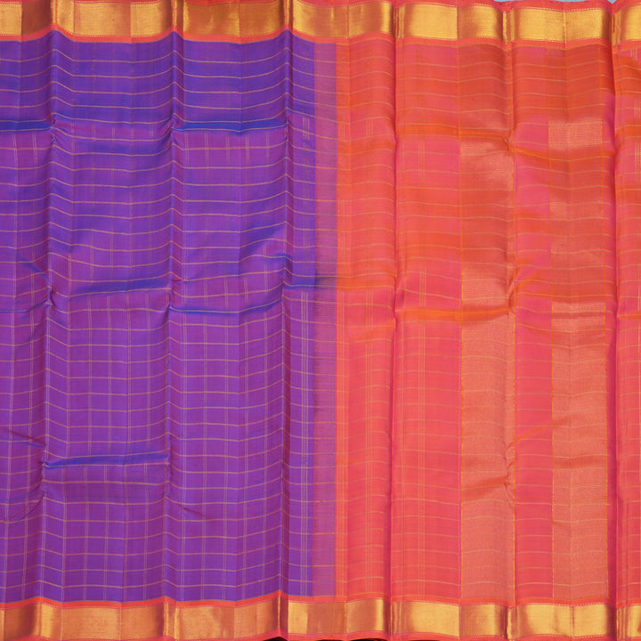 Hayagrivas Handloom Purple Kanjivaram Silk Saree with Orangish-Pink Border KBF630G3-2