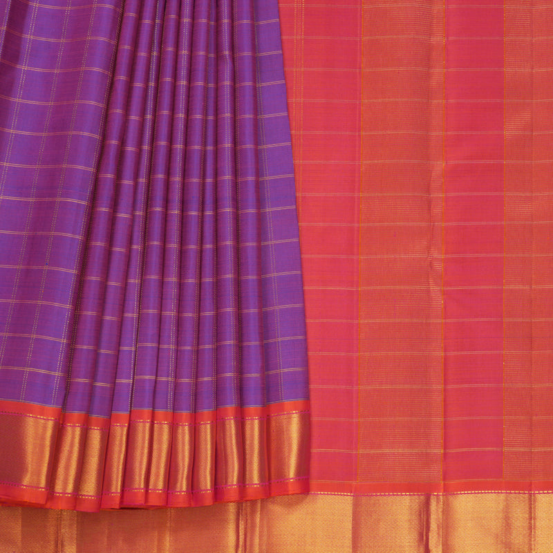 Hayagrivas Handloom Purple Kanjivaram Silk Saree with Orangish-Pink Border KBF630G3-2
