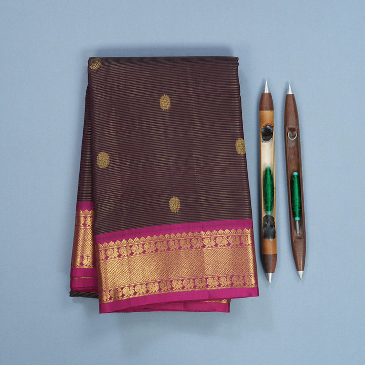 Hayagrivas Handloom Deep Snuff Kanjivaram Silk Saree with Magenta Border KBF630G4-1