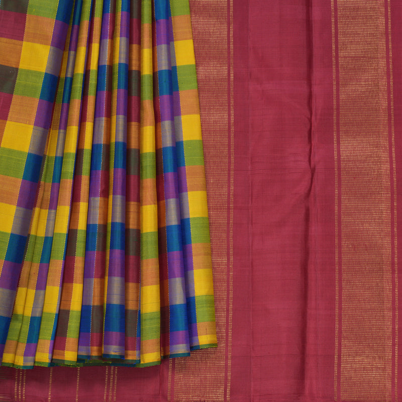 Hayagrivas Handloom Multicolour Checks Kanjivaram Silk Saree KBF630G6-1
