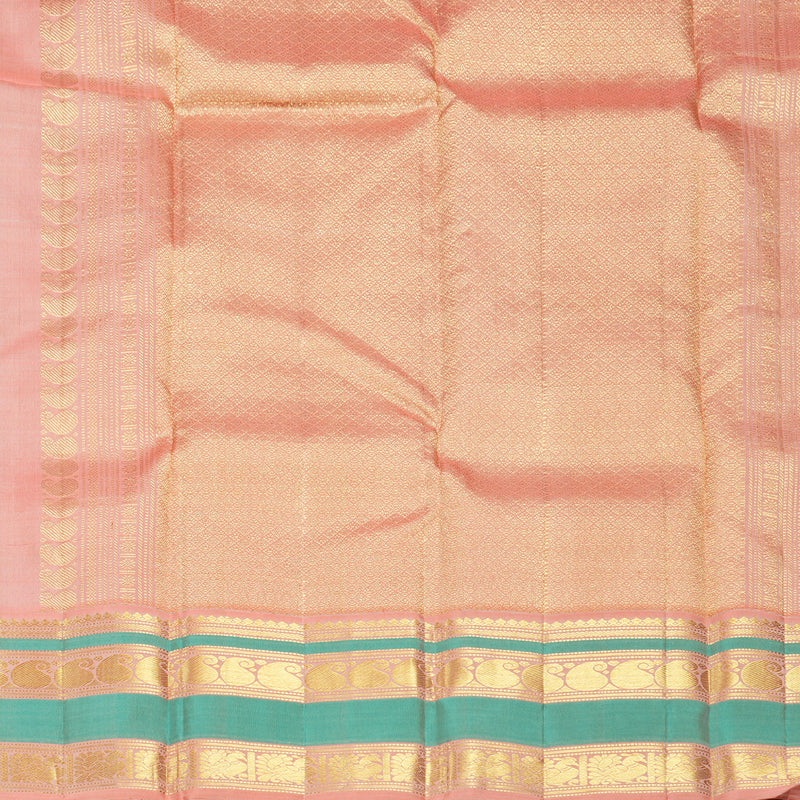 Hayagrivas Handloom Cream Kanjivaram Silk Saree with Peach Border KBF631G1-1