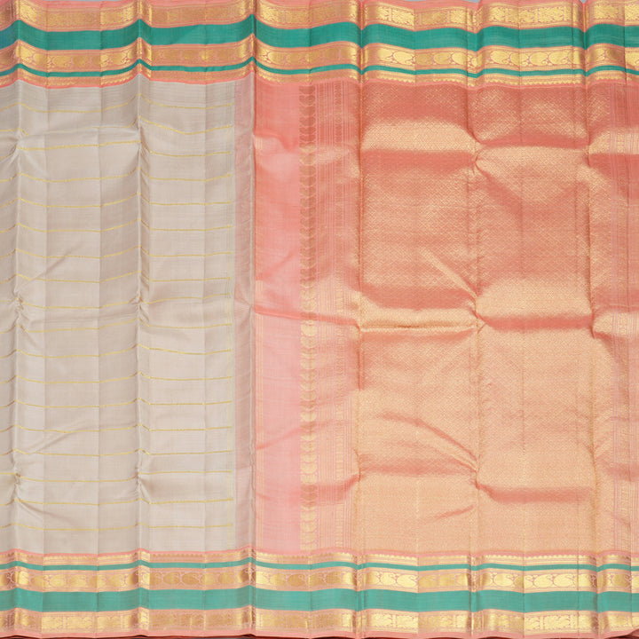 Hayagrivas Handloom Cream Kanjivaram Silk Saree with Peach Border KBF631G1-1