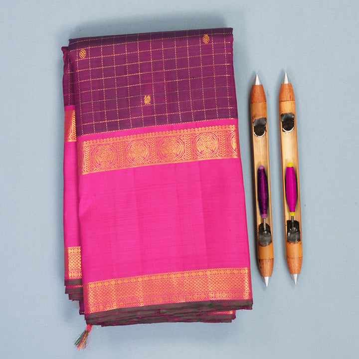 Hayagrivas Handloom Purple Kanjivaram Silk Saree with Pink Border KBF632G12-1
