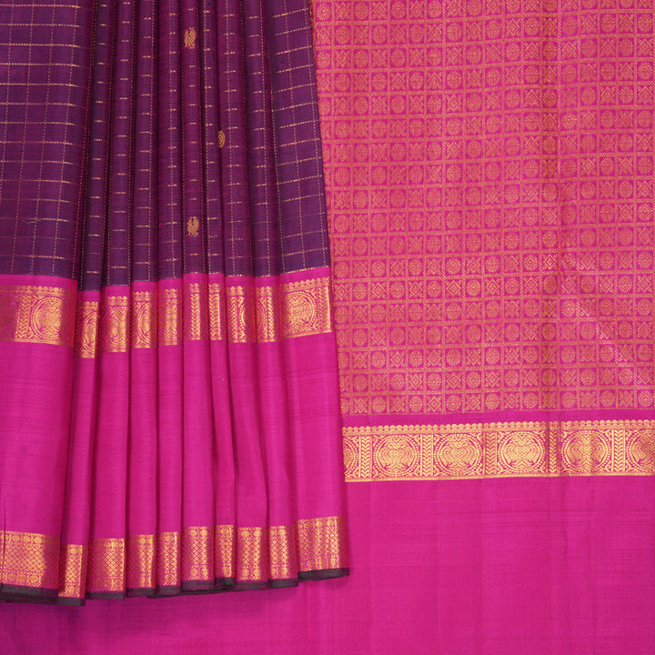 Hayagrivas Handloom Purple Kanjivaram Silk Saree with Pink Border KBF632G12-1