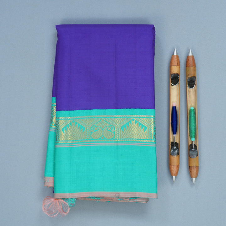 Hayagrivas Handloom Purplish-Blue Kanjivaram Silk Saree with Sea Blue Border KBF632G13-1
