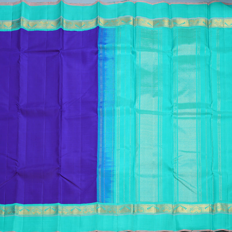 Hayagrivas Handloom Purplish-Blue Kanjivaram Silk Saree with Sea Blue Border KBF632G13-1