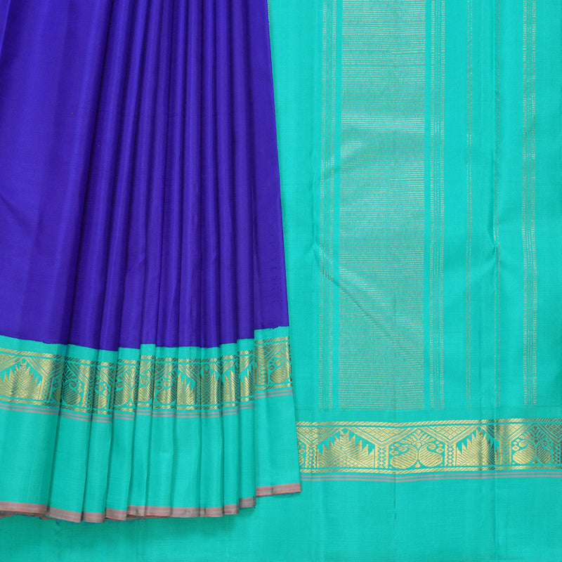 Hayagrivas Handloom Purplish-Blue Kanjivaram Silk Saree with Sea Blue Border KBF632G13-1
