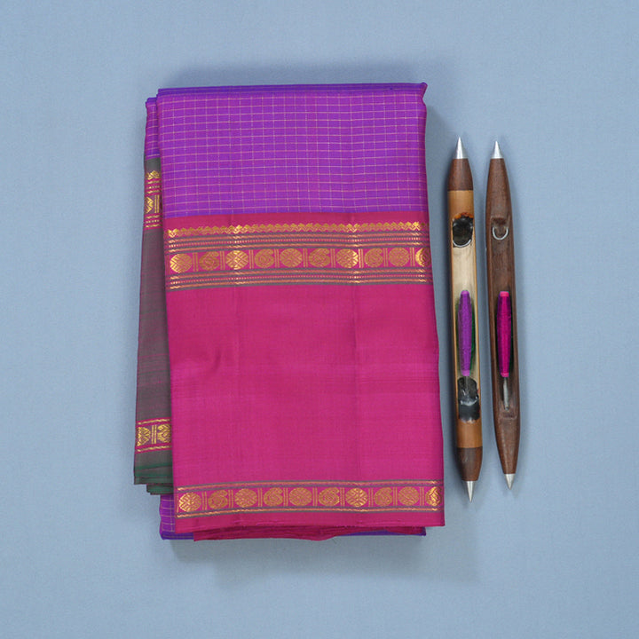 Hayagrivas Handloom Purple Kanjivaram Silk Saree with Ganga Jamuna Border KBF632G3-1