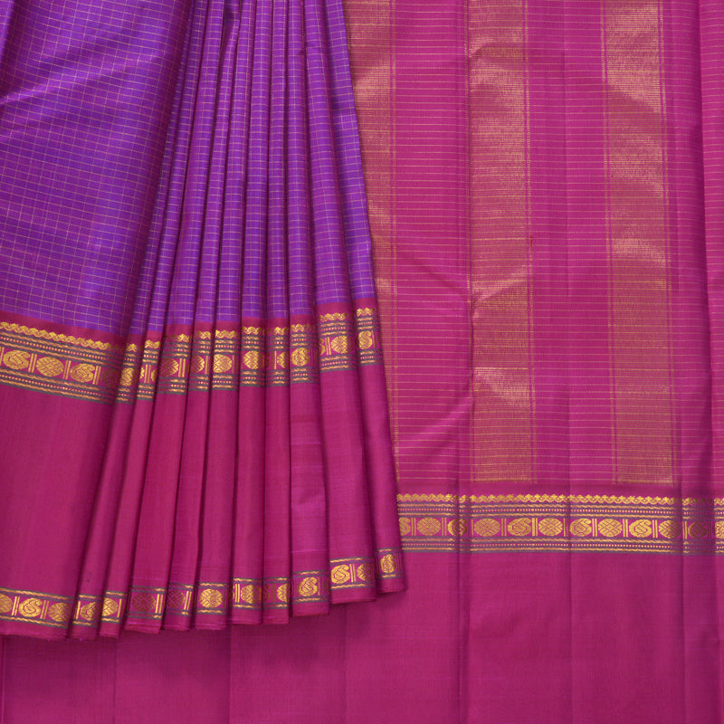 Hayagrivas Handloom Purple Kanjivaram Silk Saree with Ganga Jamuna Border KBF632G3-1