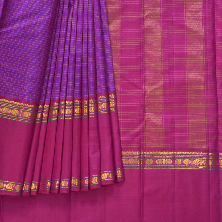 Hayagrivas Handloom Purple Kanjivaram Silk Saree with Ganga Jamuna Border KBF632G3-1