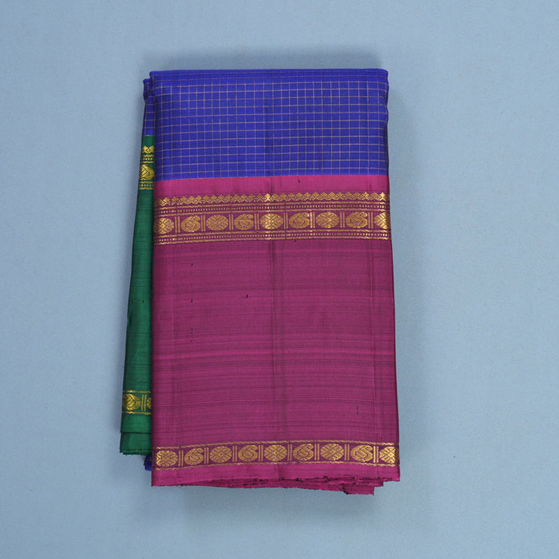 Hayagrivas Handloom Royal Blue Kanjivaram Silk Saree with Ganga Jamuna Border KBF632G3-2