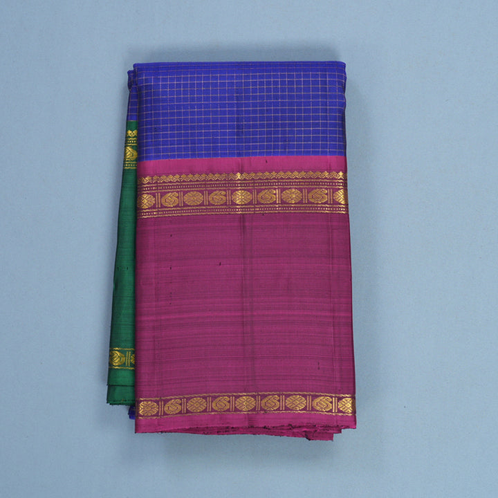 Hayagrivas Handloom Royal Blue Kanjivaram Silk Saree with Ganga Jamuna Border KBF632G3-2