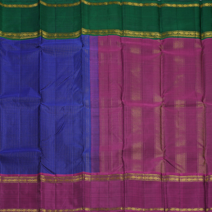 Hayagrivas Handloom Royal Blue Kanjivaram Silk Saree with Ganga Jamuna Border KBF632G3-2