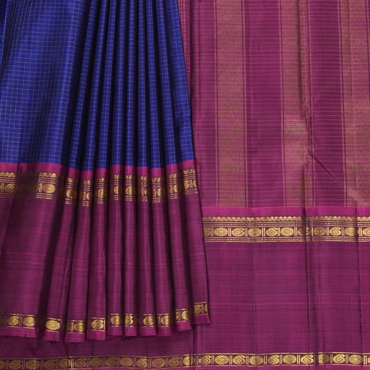 Hayagrivas Handloom Royal Blue Kanjivaram Silk Saree with Ganga Jamuna Border KBF632G3-2
