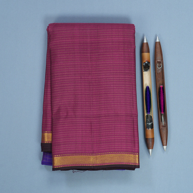 Hayagrivas Handloom Purplish-Blue Kanjivaram Silk Saree with Magenta Border KBF632G3-3